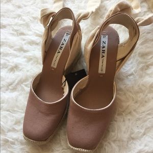Dusty pink tied Zara wedges